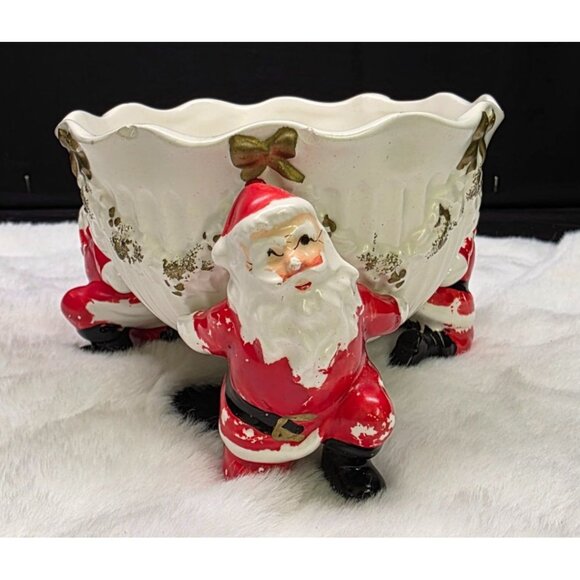 Vintage Hand Painted MCM 1962 Inarco E-804 Santa Claus Footed Candy Dish - Picture 1 of 11
